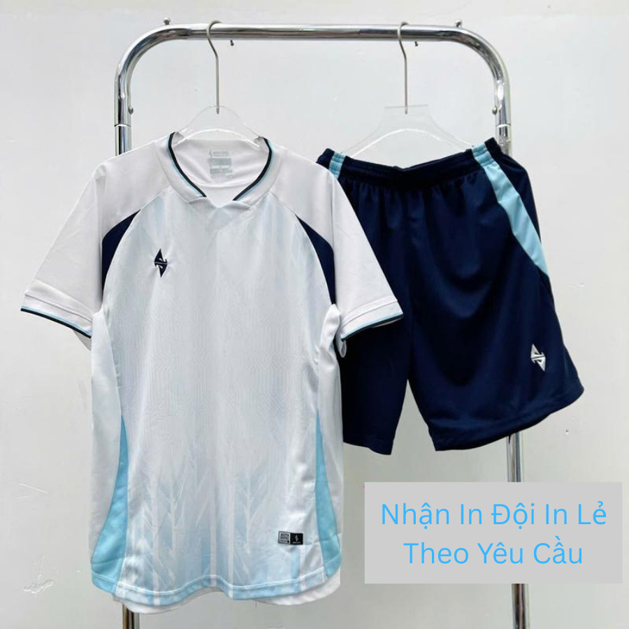 Bộ Áo Bóng Đá Không Logo-Bộ Thể Thao Nam Nữ Striven Trắng Xanh Chất Thun Mát -In Tên Số Theo Yêu Cầu