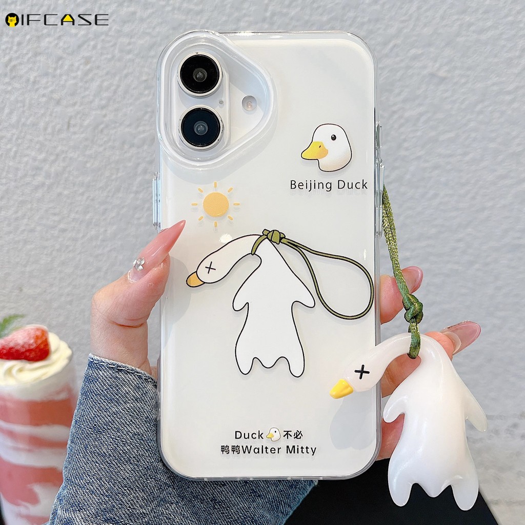 Dành Cho Samsung Galaxy A57 A37 A73 A72 A71 A56 A55 A54 A53 A52 A52s A51 A50 A50s A30s A30 A20 A20s A21s Ốp Điện Thoại Có Stereo Trắng Ngộ nghĩnh Mặt Dây Chuyền Vịt Dây Vỏ Trắng