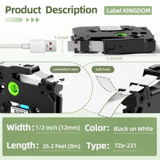 Băng nhãn tương thích 6/9/12/18/24mm TZE-231/221/211 nhiều lớp, dính chắc cho máy Brother P-Touch PTH110