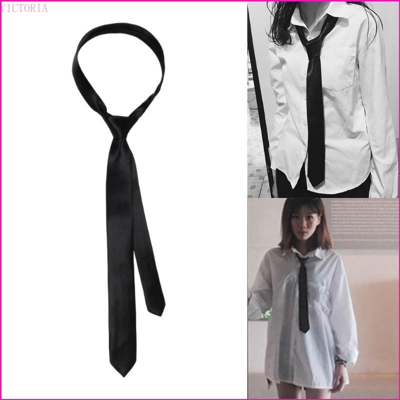 Vic Màu Trơn Đồng Bằng Dây Buộc Màu Đen Chính Thức Cà Vạt Satin Nữ Satin Skinny Khăn Cà Vạt Dài Skinny Tie JK Đồng Phục