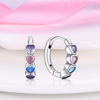 S925 Bạc Trái Tim Nhiều Màu Sắc Bông Tai Zircon Trang Sức Thời Trang Đơn Giản Quà Tặng Nữ