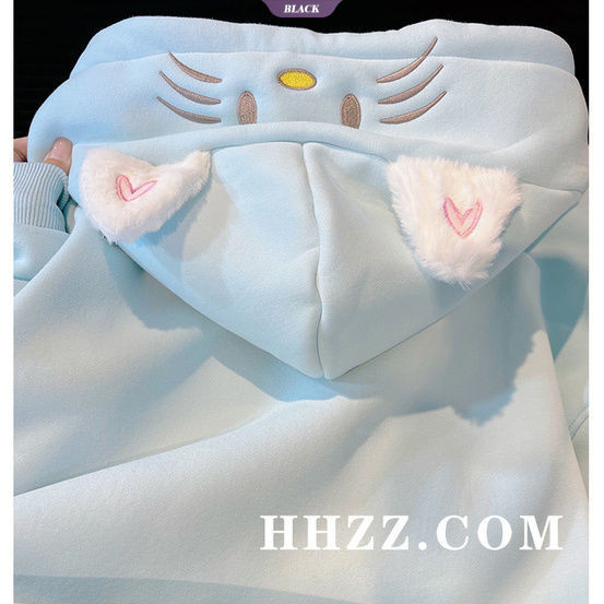 Phiên bản Hàn Quốc của phong cách đại học Áo len có mũ trùm đầu Hello Kitty Áo len nữ mùa thu đông Áo khoác rộng rãi Tide [BL]