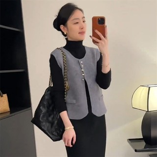 Cổ Tròn Dệt Kim Áo Vest Nữ Thu Đông Rời Lười Nhỏ Hương Thơm Áo Len Retro Nhẹ Nhàng Tính Khí Nhật Ký Top