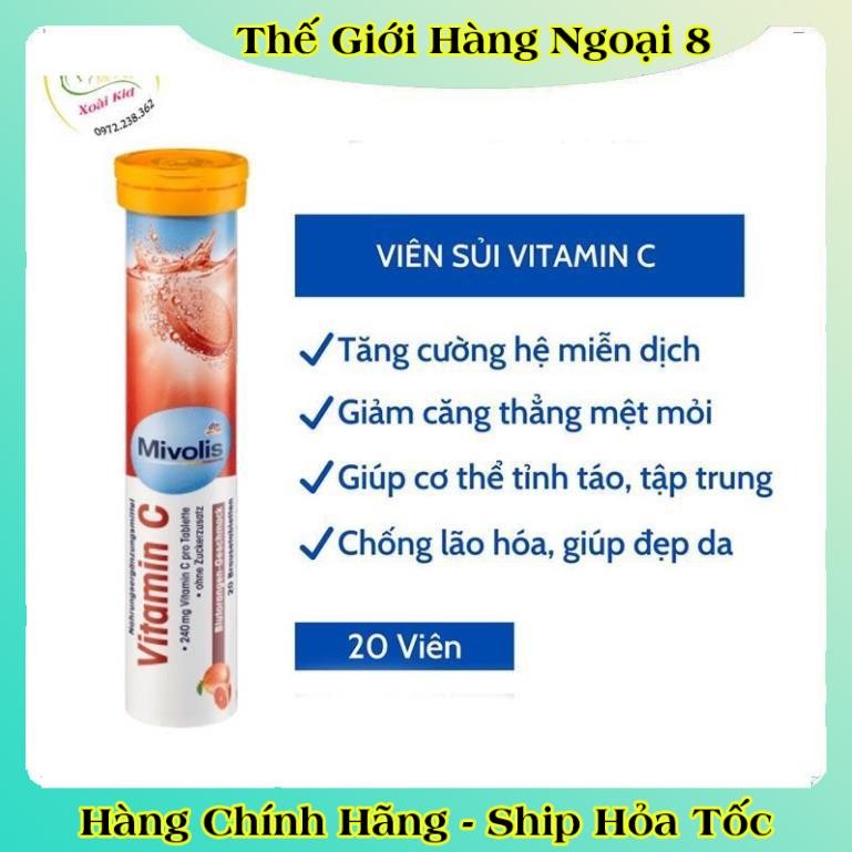 [auth] Viên Sủi Mivolis Vitamin C và các vị khác Hỗ trợ tăng cường hệ miễn dịch 20 Viên của Đức [Đủ Bill] [Hot]