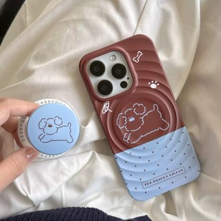 Ốp bảo vệ chân đế họa tiết chó con Colorblock polka dot cho iPhone 15pro 15promax 14 14promax 14pro 16 pro max 16 plus wave case