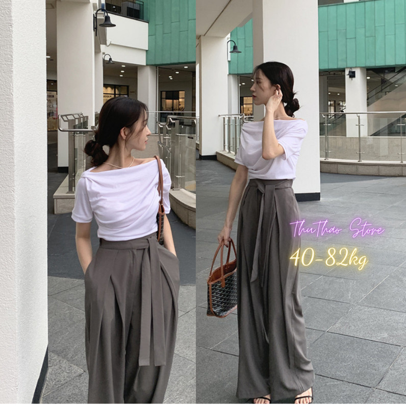 Quần Ống Rộng Hàng Loại 1, Quần Ống Suông Nữ Big Size Dài 105cm, Thiết Kế Dây Nơ Bản To Phong Cách Hot Trend