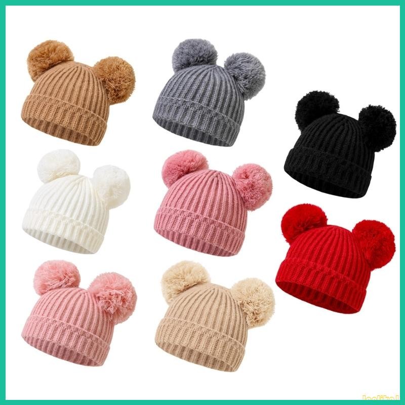 Innlike1 Mũ có Pompoms Dệt Kim Mùa Đông Mũ Ấm Áp Trẻ Sơ Sinh Móc Mũ Bonnet Mũ