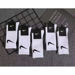 Set 5 đôi Tất trắng - đen cổ cao cổ thể thao, Tất dệt kim kháng khuẩn chất cotton thoáng khí thấm hút mồ hôi