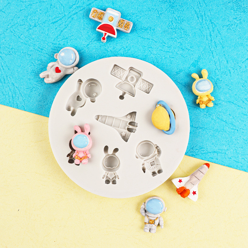 Hoạt Hình Vũ Trụ Phi Hành Gia Fondant Khuôn Silicon DIY Tên Lửa Hành Tinh Sáng Tạo Bánh Sinh Nhật Trang Trí Sô Cô La