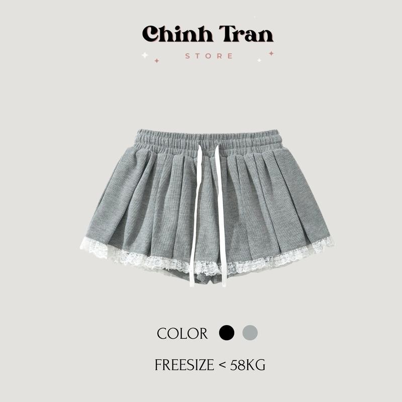 Chân Váy Xếp Ly Nữ Phối Ren Chất Thun Gân Năng Động Basic