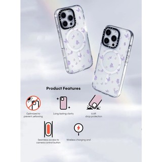 Casetify X Flutter Trắng Hút Từ Tính Trong Suốt Cứng Acrylic Mặt Sau TPU Edge Ốp Lưng Điện Thoại Ốp Lưng Tác Động Cho Apple IPhone 13 14 15 16 Pro Max