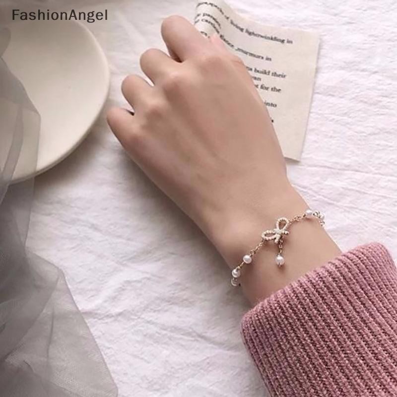 Fashionangel Thời Trang Nữ Nơ Ngọc Trai Vòng Tay Quyến Rũ Pha Lê Chất Lượng Cao Mỏng Dây Chuyền Vòng Tay Trang Sức Thời Trang Hello Girl Quà Tặng VN
