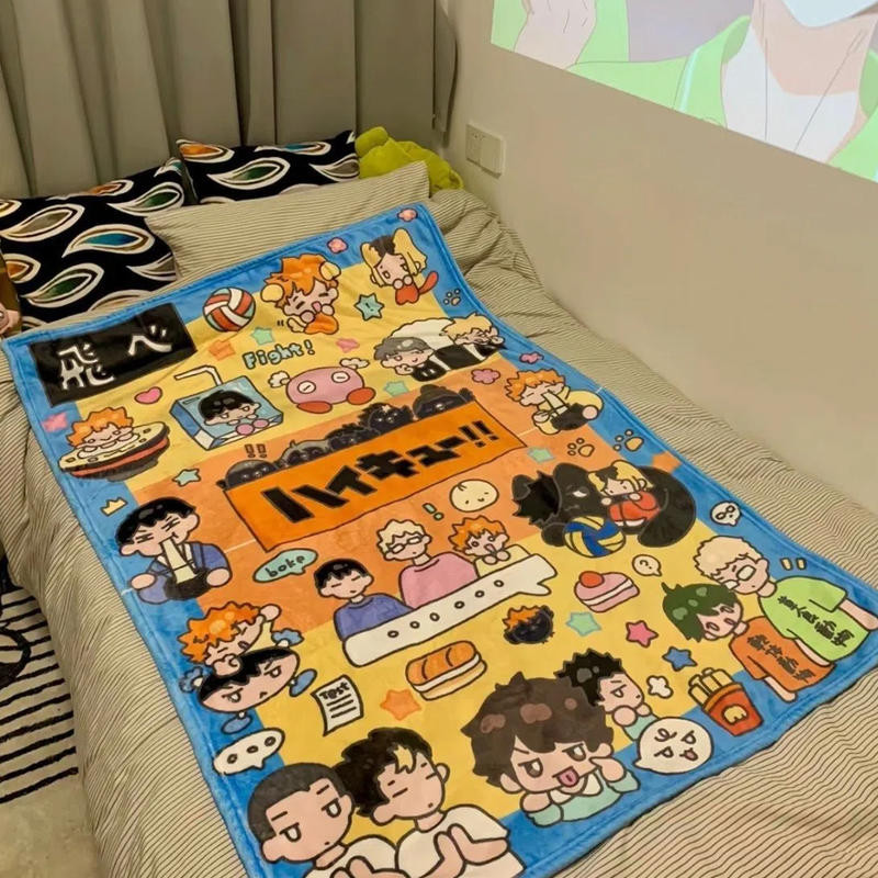 Haikyuu!! Chăn lông cừu san hô Anime – Chăn ngủ mềm để điều hòa, đi văng hoặc giường ngủ, ném nhẹ cho người hâm mộ Anime