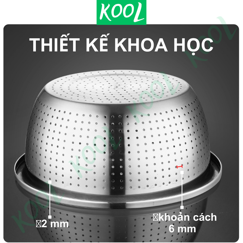 Thau rổ inox đa năng KOOL RB21124 chậu rổ inox, thau trộn rửa rau nhiều size