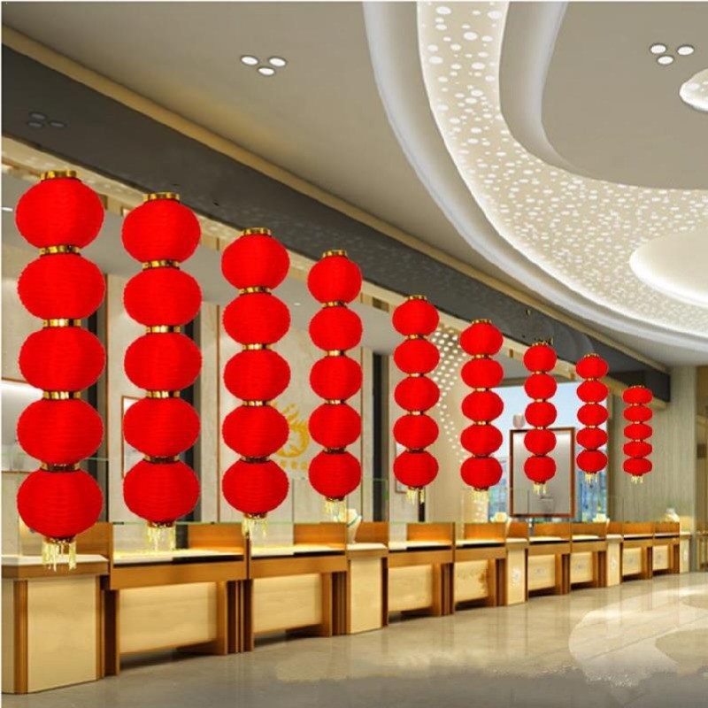 Lồng Đèn Đỏ Dạng Gập Phối Tua Rua Dùng Trang Trí Nhà Cửa / Tiệc Cưới / Khách Sạn Mừng Năm Mới