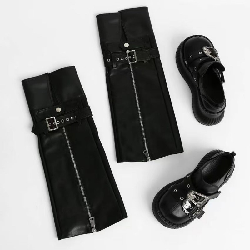 Vic Bông Tai Kẹp Da Chân Ấm Gothic Punk Dài Tất Dây Kéo Chân Tay Gaters Goth Mùa Đông Ấm Mắt Cá Chân Heap Tất Gif