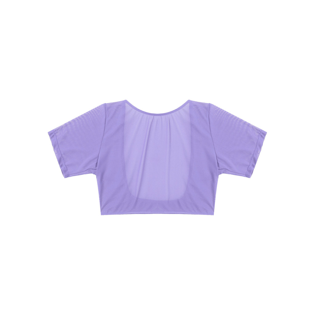 YOOJOO Nữ Lưới Mềm Nhìn Xuyên Qua Sheer Mở Bust Tay Ngắn Bụng Khiêu Vũ Crop Top