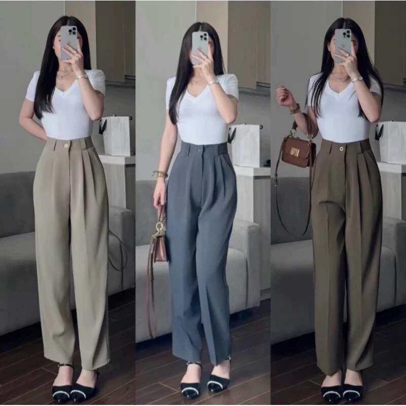 Quần Baggy Công Sở Nữ Lưng Cao (Chất Gold Nhật) Mềm Mịn Dáng Thụng Dài 92-93cm 2025