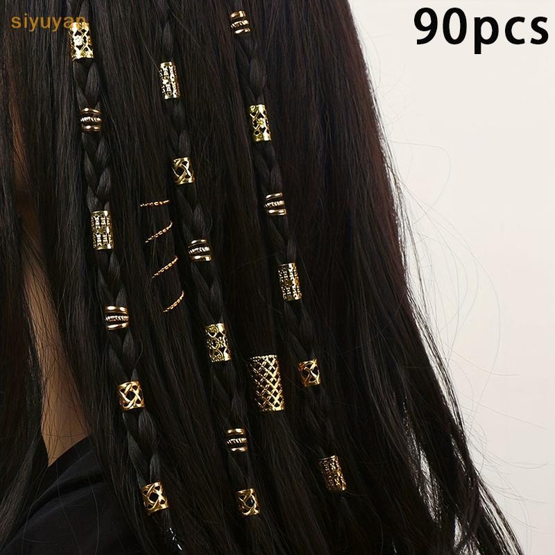 Siyuyan 60 / 90 Chiếc Hợp Kim Tóc Trang Sức Tóc Vòng Bím Tóc Kim Loại Dreadlock Hạt Tóc Nhẫn Đa Phong Cách Bím Tóc Phụ Kiện VN