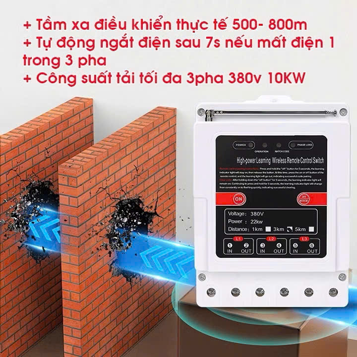 Điều khiển từ xa 3 pha,1 pha 3km (3000m) 6000w chống mất pha,điều khiển máy bơm nước từ xa,công tắc điều khiển từ xa