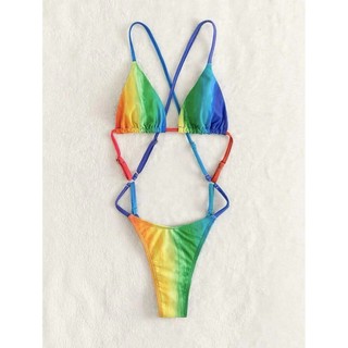 Đồ Bơi Nữ Nhiều Màu Sắc Dây Buộc Nhuộm Gradient Một Mảnh Eo Rỗng Ra Cao Cắt Bikini Bộ Đồ Tắm