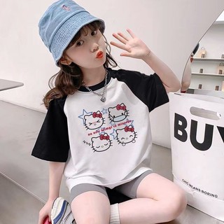 Áo thun tay Raglan lấy cảm hứng từ Hello Kitty 2025 cho bé gái Áo thun hoạt hình vui nhộn mùa hè