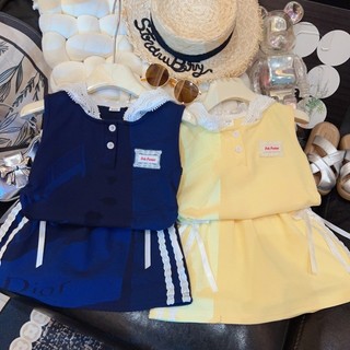 Bộ áo hoodie không tay và chân váy cho bé gái phong cách mới, thời trang preppy hai mảnh