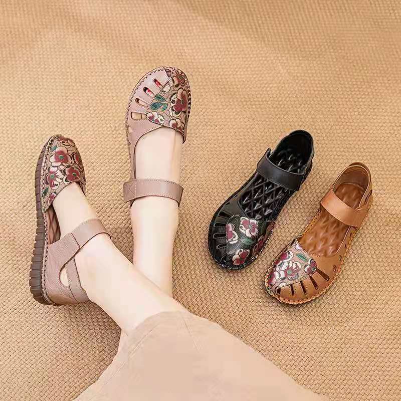 ✨Dép phong cách dân tộc rỗng tinh tế Mẹ trung niên Người cao tuổi thực sự mềm gân thịt bò đế mềm rỗng Giày rỗng chống trượt Giày cao tuổi thoáng khí 2
