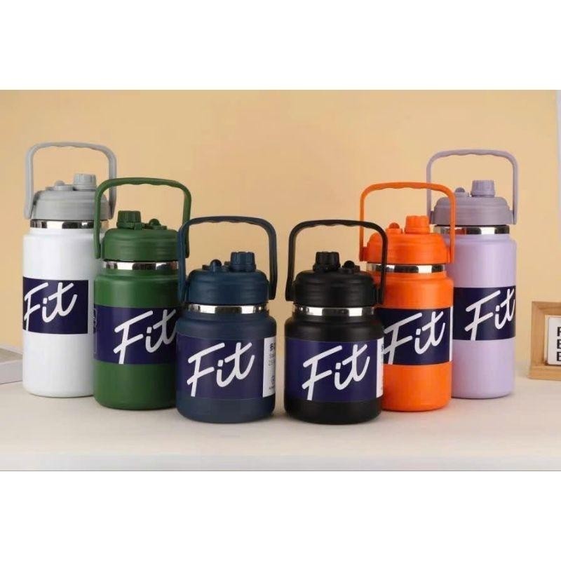 Bình giữ nhiệt dung tích lớn FIT/2000ml/1500ml miệng rộng dáng lùn trên nắp có ống hút tặng túi+cọ rửa