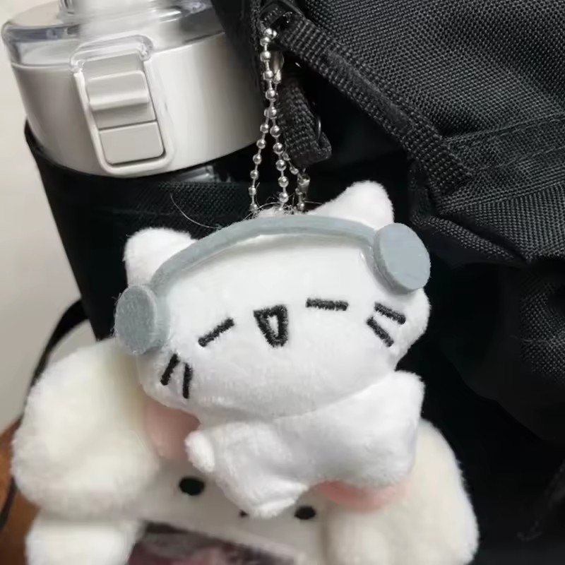 1/2 miếng Mini Khóc Cat Plush Doll Mặt dây chuyền - Dễ thương Tai nghe Kitten Couple Key Clasp