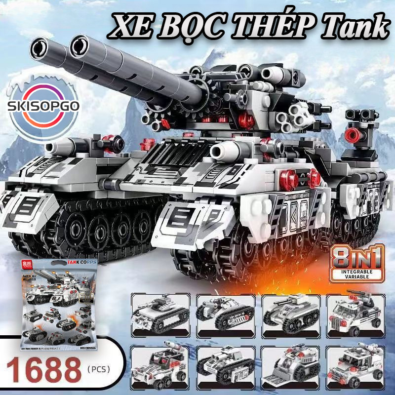 BỘ ĐỒ CHƠI XẾP HÌNH XE TĂNG Chiến Đấu, Bánh Xích Di Chuyển Linh Hoạt, Chất Liệu ABS An Toàn, đồ Chơi Cho Bé Trai
