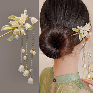 Kẹp Tóc Phong Cách Trung Hoa Cao Cấp Với Họa Tiết Cổ Hoa Lily Và Tua Rua