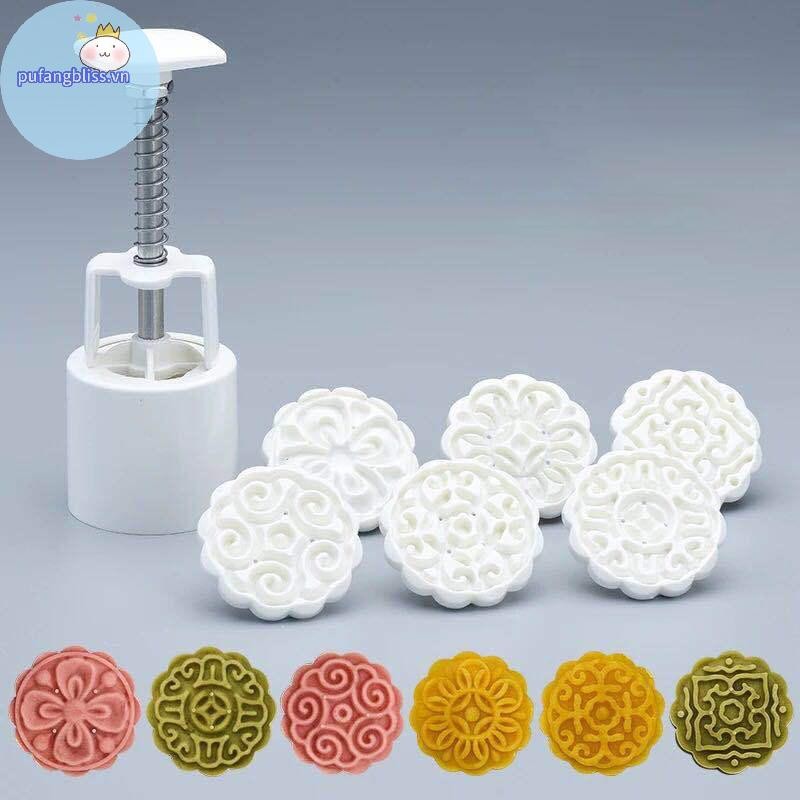 Pufangbliss 6 Cái / bộ Khuôn Bánh Trung Thu Hình Hoa Khuôn Bánh Áp Lực Tay Fondant Mặt Trăng VN
