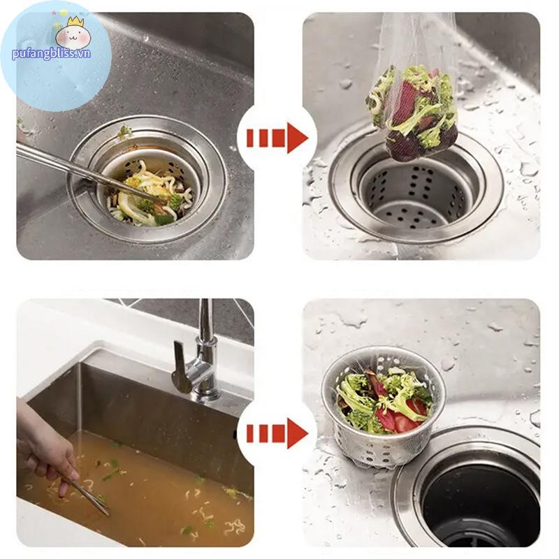 Pufangbliss 100 Cái Dùng Một Lần Bồn Rửa Nhà Bếp Lọc Lưới Cống Lọc Rác Bữa Ăn Dư Lượng Bể Bơi Túi Lưới Thoát Nước Màn Hình Bồn Rửa Lưới Rác VN