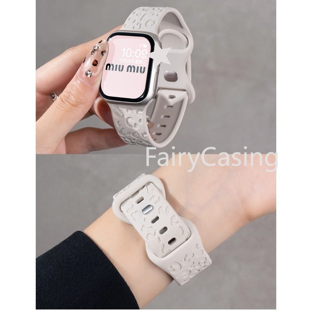 Dây đeo S11 khắc cho Apple Watch 46mm 42mm Series 10 Ultra 2 49mm 45mm 44mm 41mm 38 40mm Vòng tay in hình da báo bằng silicon mềm Iwatch 9 8 7 Se 3 6 5 4 3
