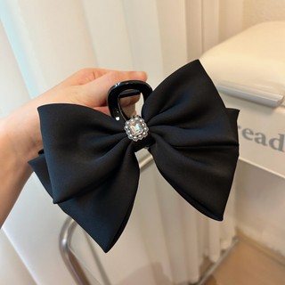 Kẹp tóc nơ Rhinestone satin khí chất Dongdaemun phong cách Hàn Quốc