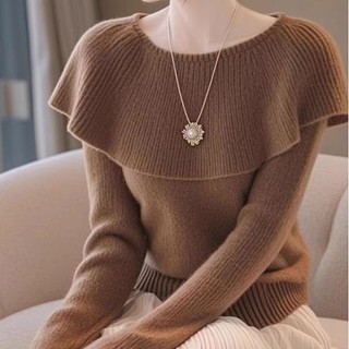 Mùa Thu Đông Áo Len Phong Cách Mới Pháp Ngoài Mặc Sang Trọng Dệt Kim Top Mỏng Hơn Nhìn Lá Sen Bo