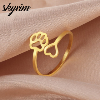 SKYRIM Charm Titan Nhẫn Trái Tim Bằng Thép Không Gỉ Cho Nữ Mở Quà Tặng Trang Sức Có Thể Điều Chỉnh