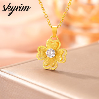 SKYRIM Đơn Giản Thanh Lịch Vòng Cổ Bốn Lá Cỏ Ba Lá Kim Cương Mặt Dây Chuyền Trang Sức Thời Trang Cho Nữ