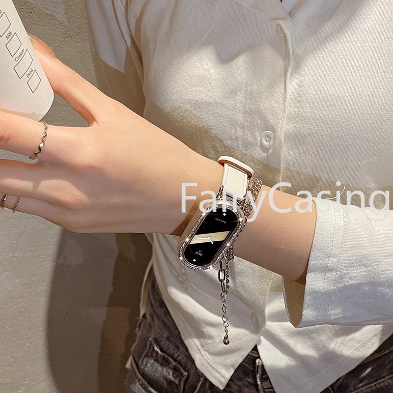 Dây Đeo Thời Trang Dây Da Cho Xiaomi Mi Band 10 9 8 Dây Đeo Cổ Tay Correa Đồng Hồ Thay Thế Miband 9 8 NFC Vòng Tay Thể Thao Pulseira