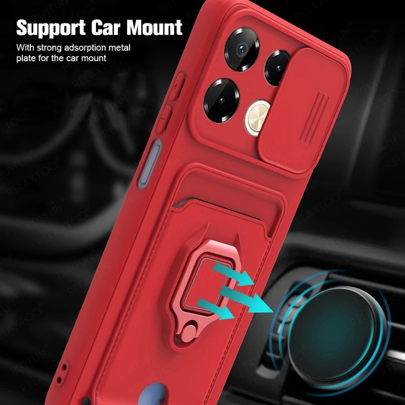 Infinix Hot40 Note40 Smart8 Trượt Ống Kính Máy Ảnh Ví Đựng Thẻ Nhẫn Đứng Ốp Lưng Điện Thoại Infinix Hot Smart Note 40 30 8 Pro Plus HD 4G 5G 40i Chống Vân Tay Bảo Vệ Điện Thoại