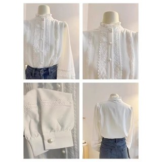 Phong Cách Hàn Quốc Nữ Nữ Rời Ruffle Ren Thêu Đèn Lồng Áo Sơ Mi Tay Dài Áo Baju Baju Wanita Lengan Panjang
