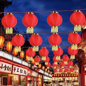 Lồng Đèn Đỏ Dạng Gập Phối Tua Rua Dùng Trang Trí Nhà Cửa / Tiệc Cưới / Khách Sạn Mừng Năm Mới
