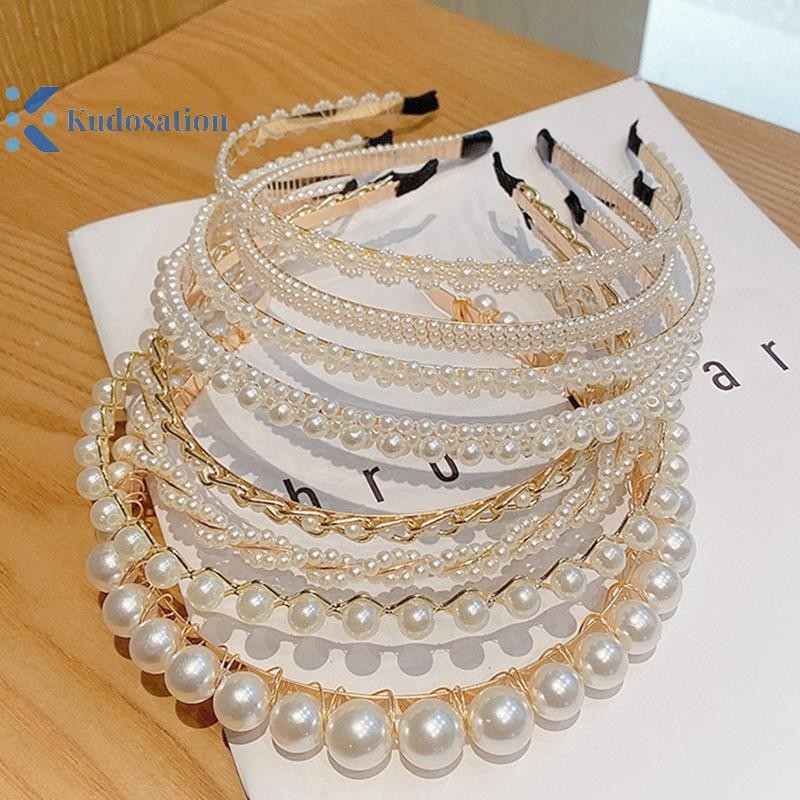 Kudosation Thời Trang Tính Khí Vintage Ngọc Trai Tóc Vòng Dành Cho Nữ Đơn Giản Chống Trơn Trượt Tóc Phụ Kiện Tóc
