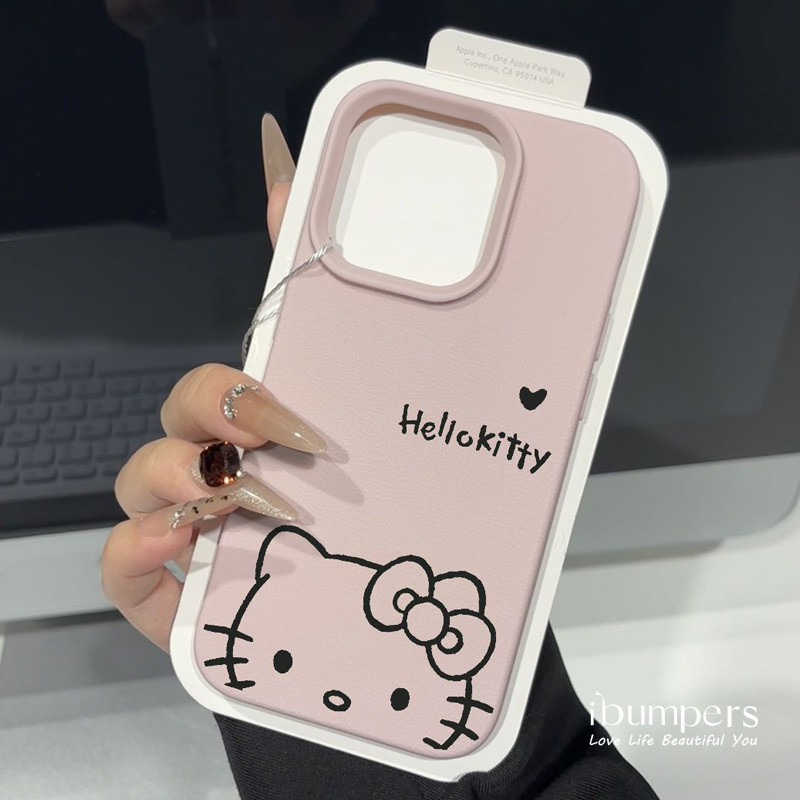 ibumpers Ốp Điện Thoại iPhone Màu Hồng Hello Kitty Ngọt Ngào Tối Giản Cho IPhone 16 15 14 12 13 11 Pro Max IP 7 8 Plus X XS XR Ốp Lưng Mỏng Silicon Mềm Da Họa Tiết