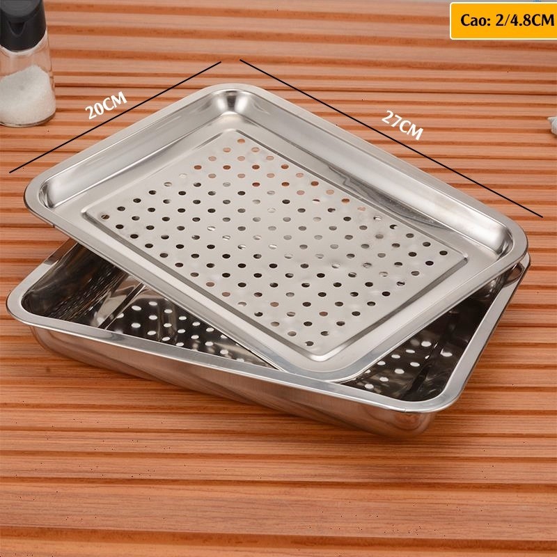 Khay inox úp ly ráo nước có lỗ - mâm trà chữ nhật nhiều cỡ