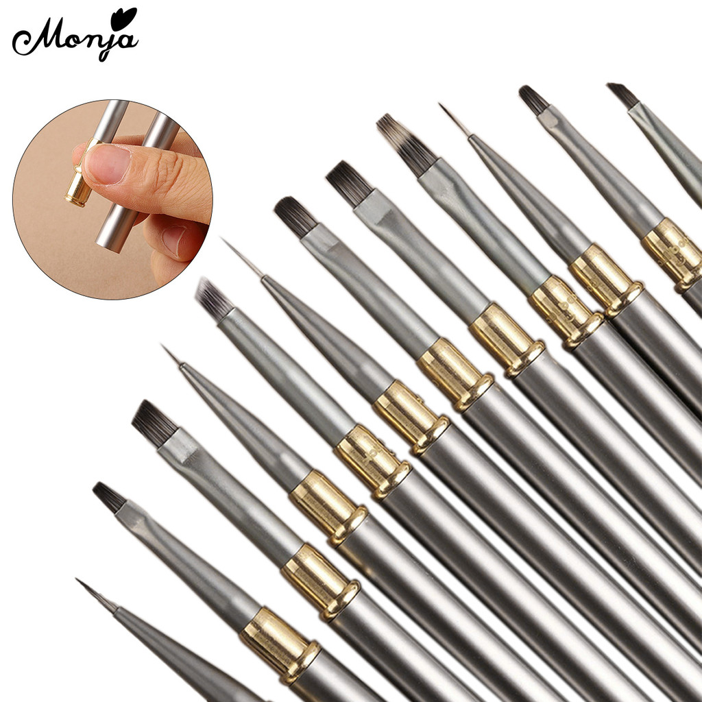 Monja 6 Kiểu Móng Tay Nghệ Thuật Bàn Chải Móng Tay Nghệ Thuật Sọc Lót Bàn Chải Pháp Gradient Pha Lê Acrylic UV Gel Nối Dài Tranh Vẽ Bàn Chải DIY Dụng Cụ Làm Móng Tay