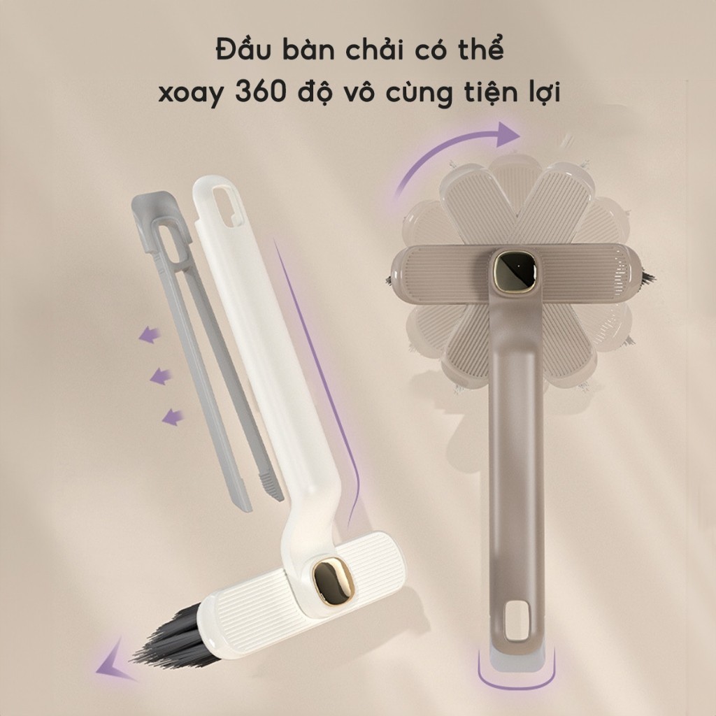 Chổi cọ sàn tích hợp kẹp gắp rác 2 trong 1 Cọ sạch khe hẹp góc tường