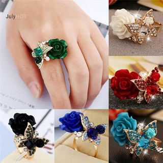 Nhẫn pha lê hoa hồng có thể điều chỉnh Julyhot với nhẫn đính hôn bằng đá Đồ trang sức lớn