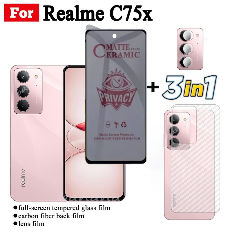 3 TRONG 1 Realme C75X Phim Gốm Chống Gián Điệp Riêng Tư Cho Realme C75 Note 60 Note 60X Ống Kính Máy Ảnh Kính Bảo Vệ Màn Hình Và Phim Mặt Sau